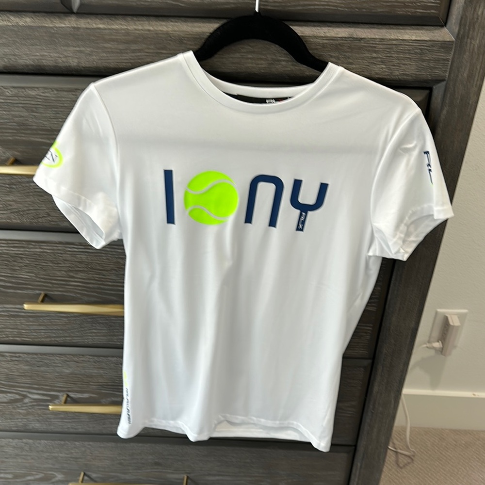 Ralph Lauren US Open 2015 White T-Shirt with Blue and Neon Green Logo